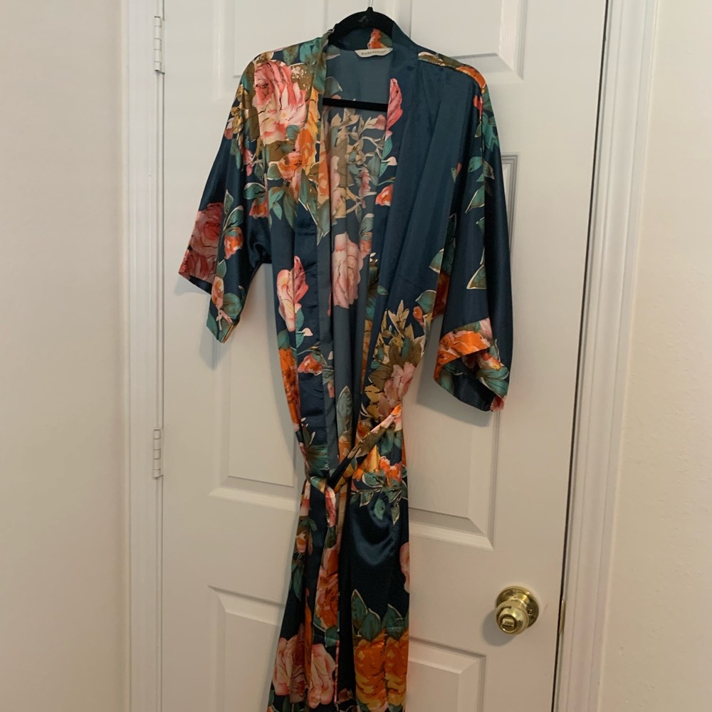 Vibrant Floral Satin Kimono - Picture 2 of 4